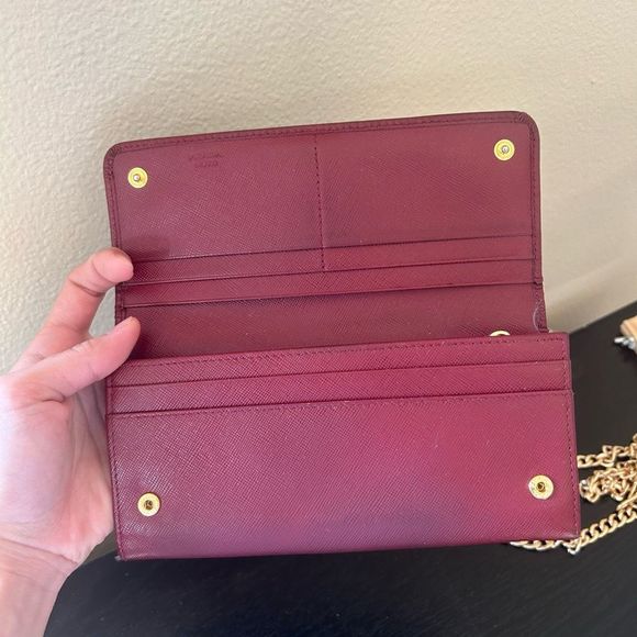 Prada Milano Made in Italy Wine Red Snap Wallet with unbranded chain - Picture 4 of 16